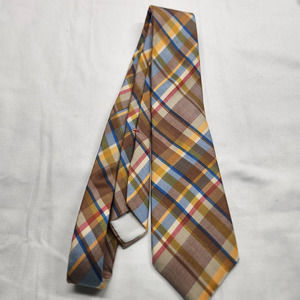 Oscar De La Renta Plaid Tie 56" Long Spring Colors Yellow Blue